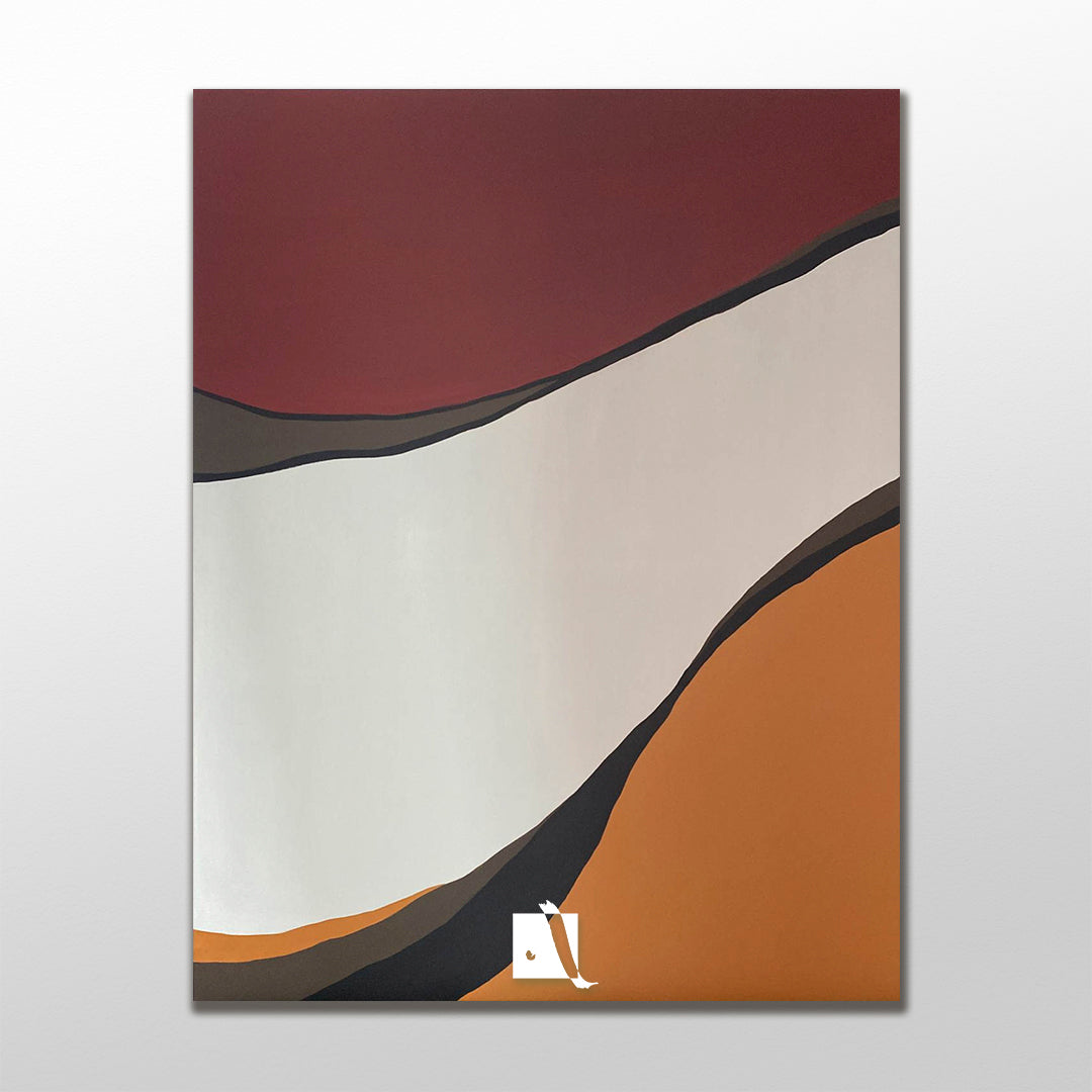pictura decorativa minimalista nuante de crem, rosu, portocaliu maro si negru