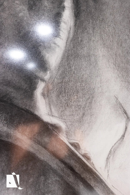 Desen realizat manual in carbune portret ealist dupa personajul mitologic grec Aria