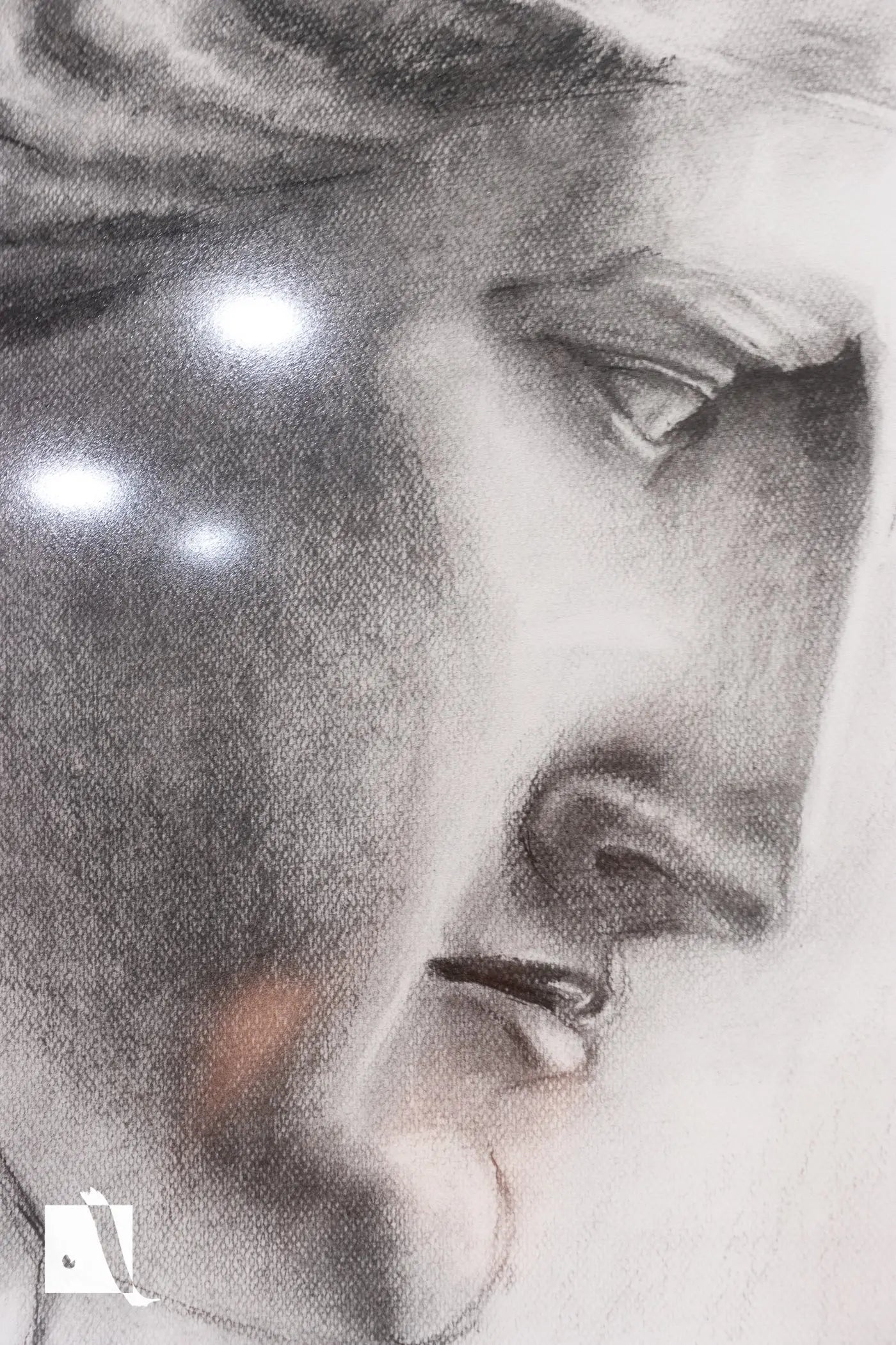 Desen realizat manual in carbune portret ealist dupa personajul mitologic grec Aria