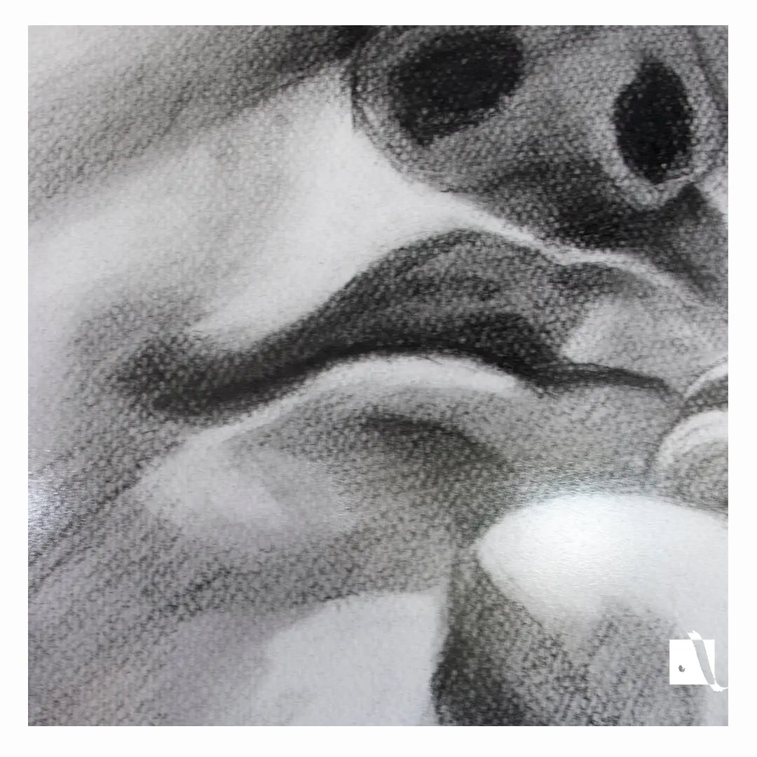 Desen realizat manual in carbune portret realist personaj biblic, David dupa sculptura lui Michelangelo