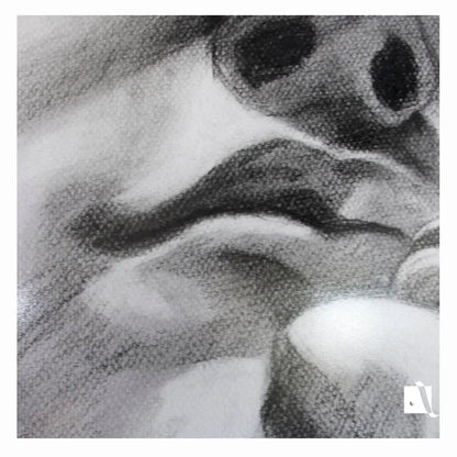 Desen realizat manual in carbune portret realist personaj biblic, David dupa sculptura lui Michelangelo