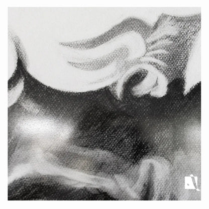 Desen realizat manual in carbune portret realist personaj biblic, David dupa sculptura lui Michelangelo