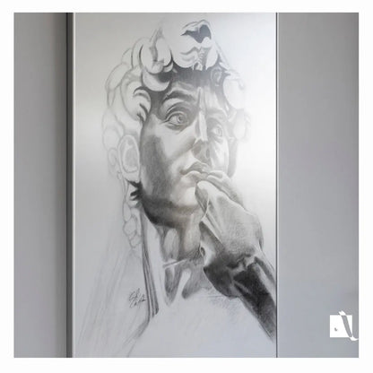 Desen realizat manual in carbune portret realist personaj biblic, David dupa sculptura lui Michelangelo