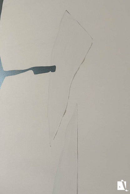 Abstract art piece on canvas with irregular formes, light cream and black