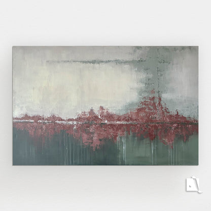 Pictura Decorativa in relief in acrilic in stil abstract rosu verde crem