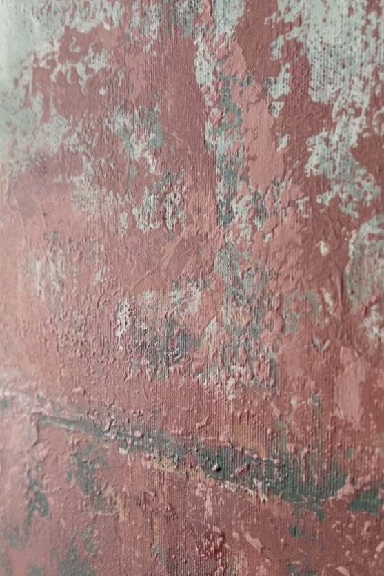 Pictura Decorativa in relief in acrilic in stil abstract rosu verde crem detaliu
