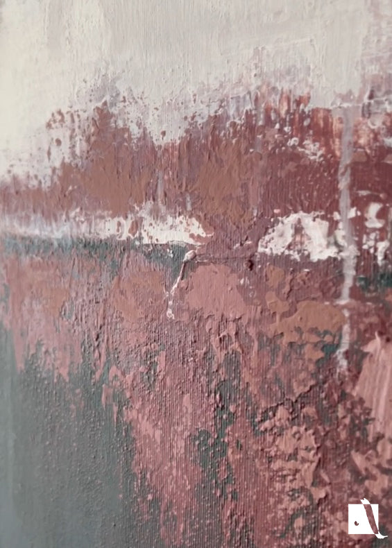 Pictura Decorativa in relief in acrilic in stil abstract rosu verde crem detaliu