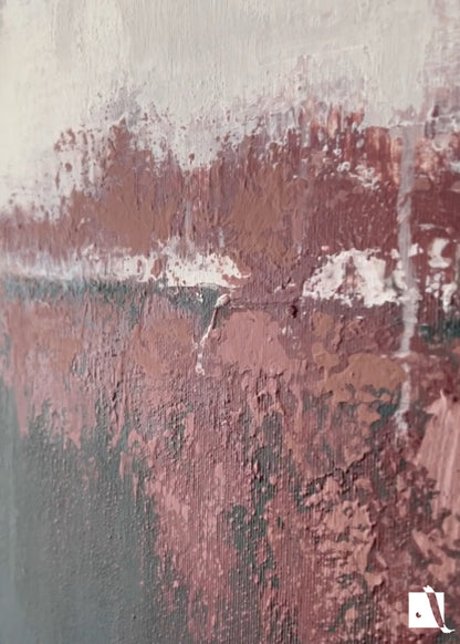 Pictura Decorativa in relief in acrilic in stil abstract rosu verde crem detaliu