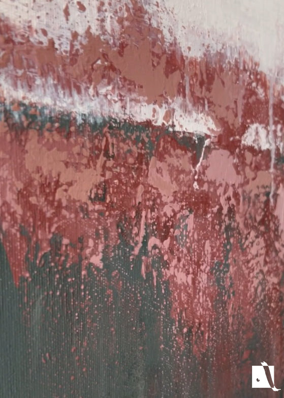 Pictura Decorativa in relief in acrilic in stil abstract rosu verde crem detaliu