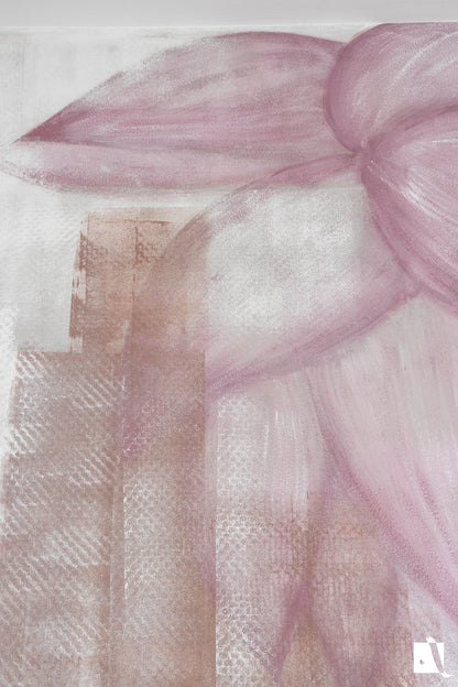 Pictura Murala abstracta cu florid e lotus si forme rectangulare decorative cu alb gri maro si roz detaliu floare 2