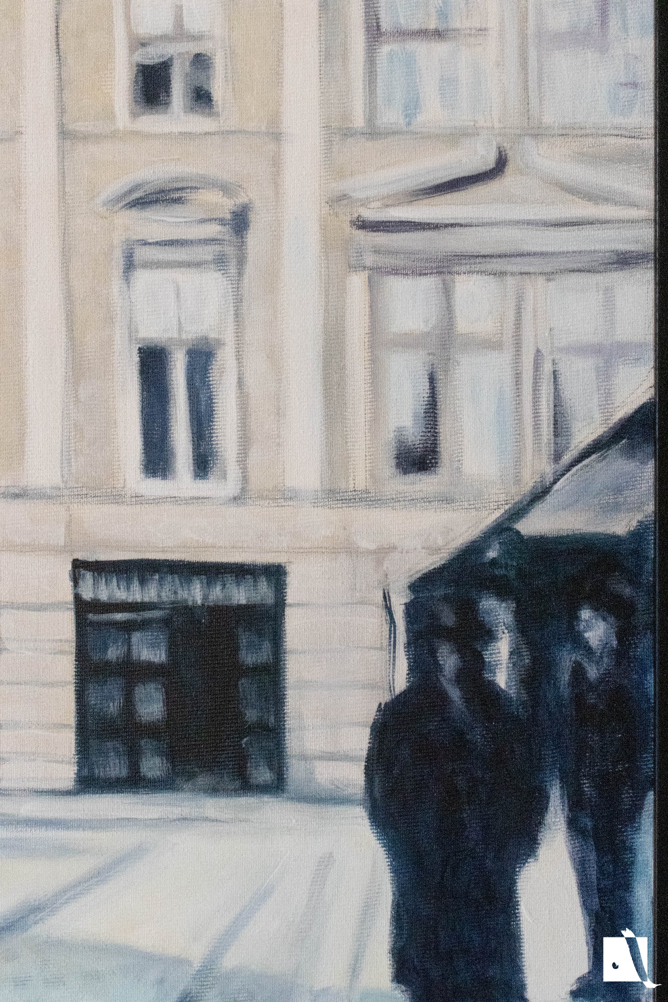 Pictura Peisaj Urban Timisoara Vintage Piata sf Gheorghe dupa o poza veche in stil realist cu vopsea acrilica realizata manual detaliu cladire
