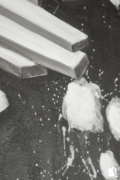 Pictura figurativa pianist cu tigara, alb negru, abstract in acrilic