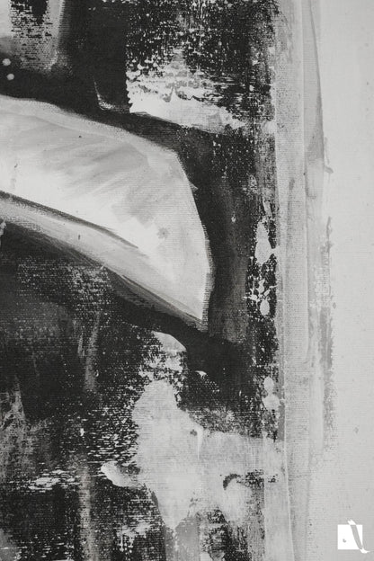 Pictura figurativa pianist cu tigara, alb negru, abstract in acrilic