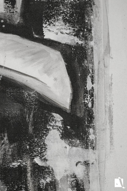 Pictura figurativa pianist cu tigara, alb negru, abstract in acrilic