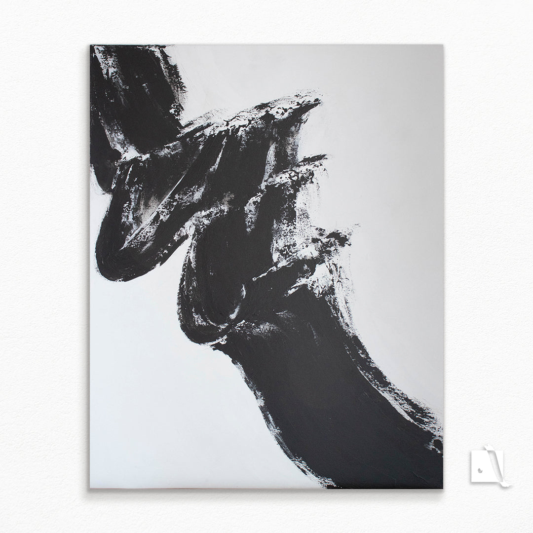 Pictura abstracta minimalista alb negru val