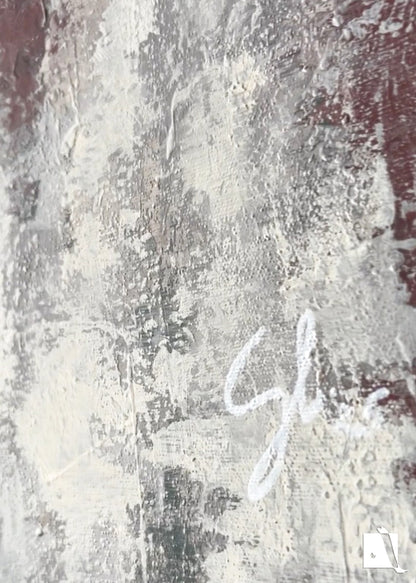 Pictura decorativa abstracta in relief verde rosu crem alb detaliu