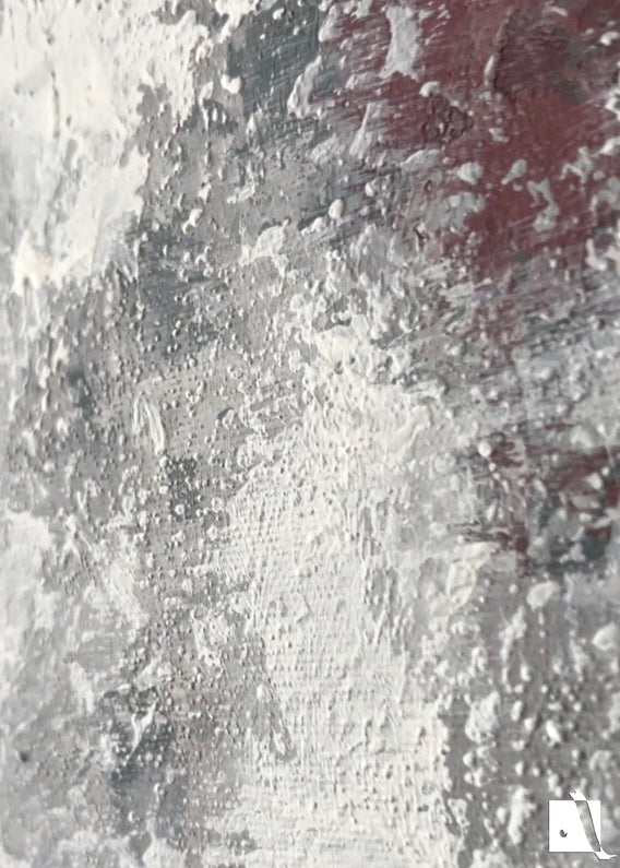 Pictura decorativa abstracta in relief verde rosu crem alb detaliu