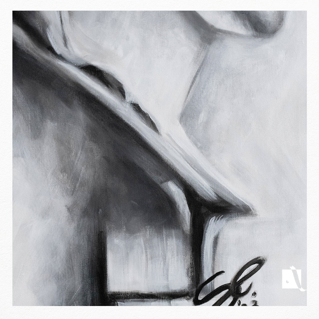 Pictura in acrilic realizat manual in al-negru portret realistic al unui caracter mitologic: printesa Aria. 