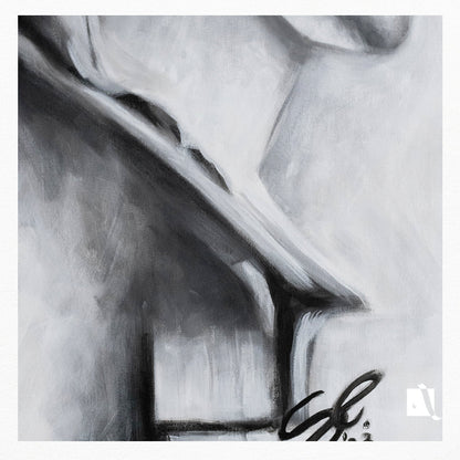 Pictura in acrilic realizat manual in al-negru portret realistic al unui caracter mitologic: printesa Aria. 