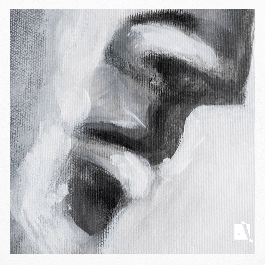 Pictura in acrilic realizat manual in al-negru portret realistic al unui caracter mitologic: printesa Aria. 