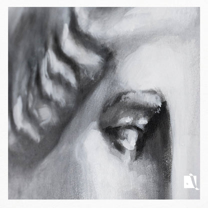 Pictura in acrilic realizat manual in al-negru portret realistic al unui caracter mitologic: printesa Aria. 