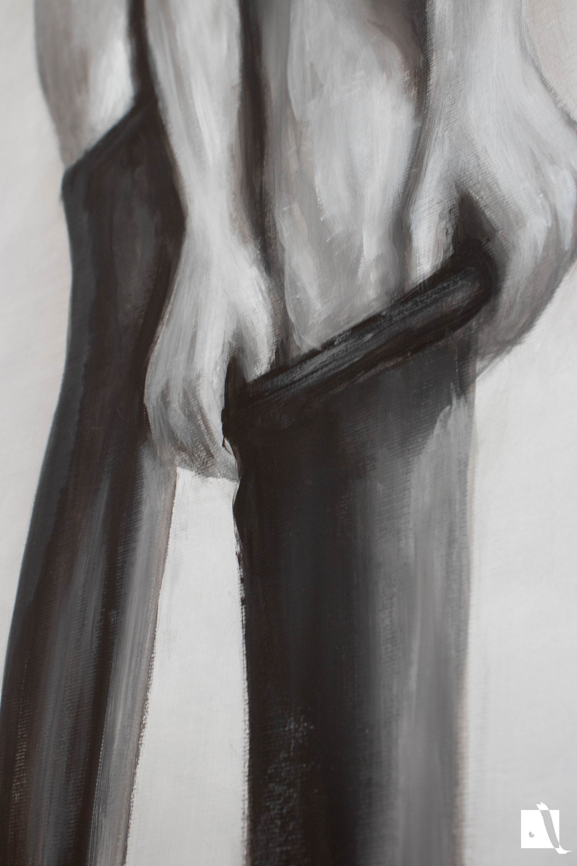 Pictura  minimalista cu figura femeie realistica ciorapi sexy si par lasat