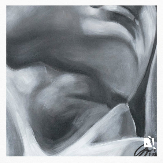 Pictura realizata manual alb-negru portret realist dupa personaj biblic david dupa sculptura lui Michelangelo