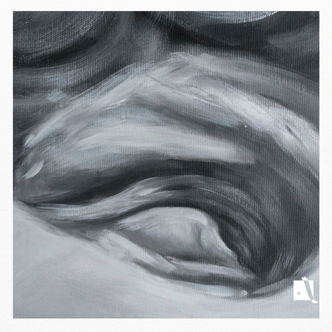 Pictura realizata manual alb-negru portret realist dupa personaj biblic david dupa sculptura lui Michelangelo detaliu ochi