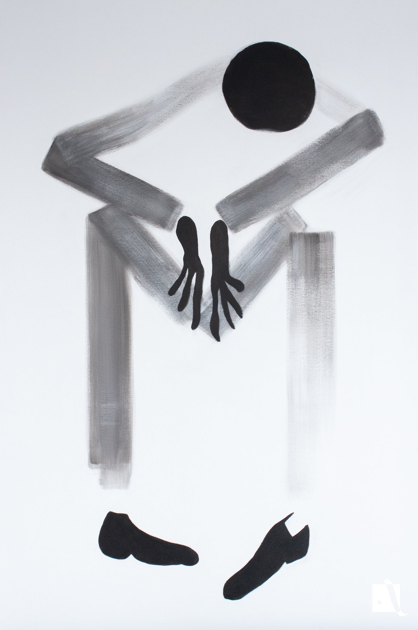 Pictura realizata manual in acrilic cu fundal alb si figura abstractizata 