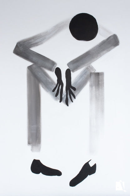 Pictura realizata manual in acrilic cu fundal alb si figura abstractizata 