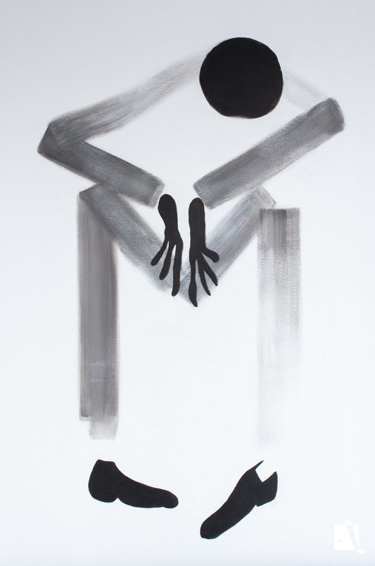 Pictura realizata manual in acrilic cu fundal alb si figura abstractizata 