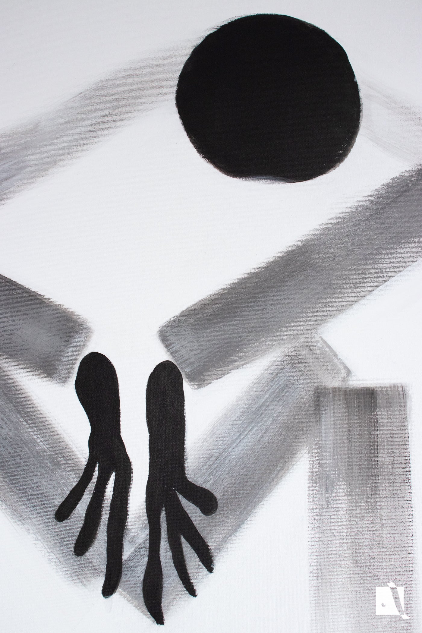 Pictura realizata manual in acrilic cu fundal alb si figura abstractizata 