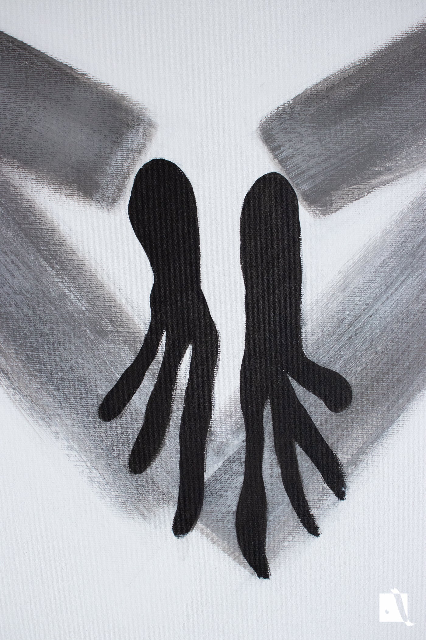 Pictura realizata manual in acrilic cu fundal alb si figura abstractizata 