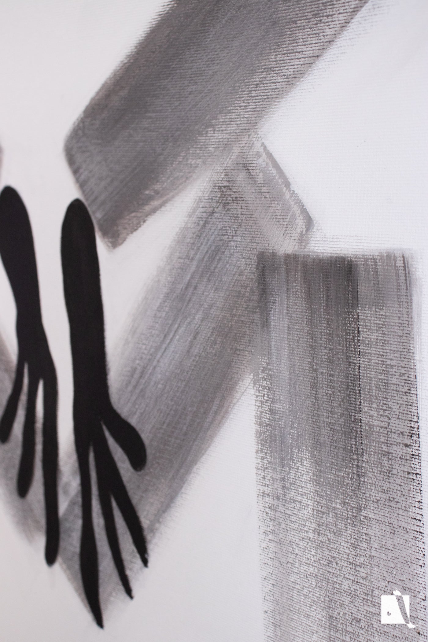 Pictura realizata manual in acrilic cu fundal alb si figura abstractizata 