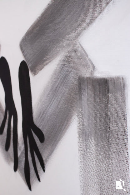 Pictura realizata manual in acrilic cu fundal alb si figura abstractizata 