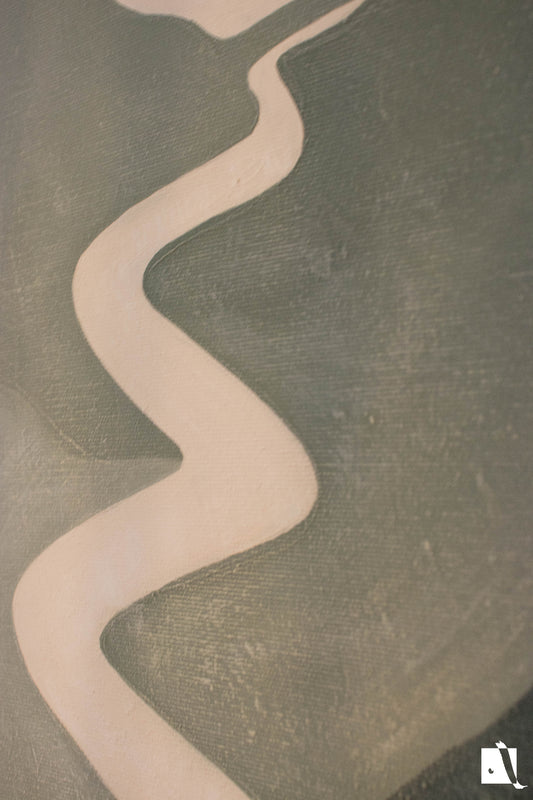 set de pictura decorativa realizata manual in stil abstract wabi sabi tematica munti cu nuante de crem verde si ocru